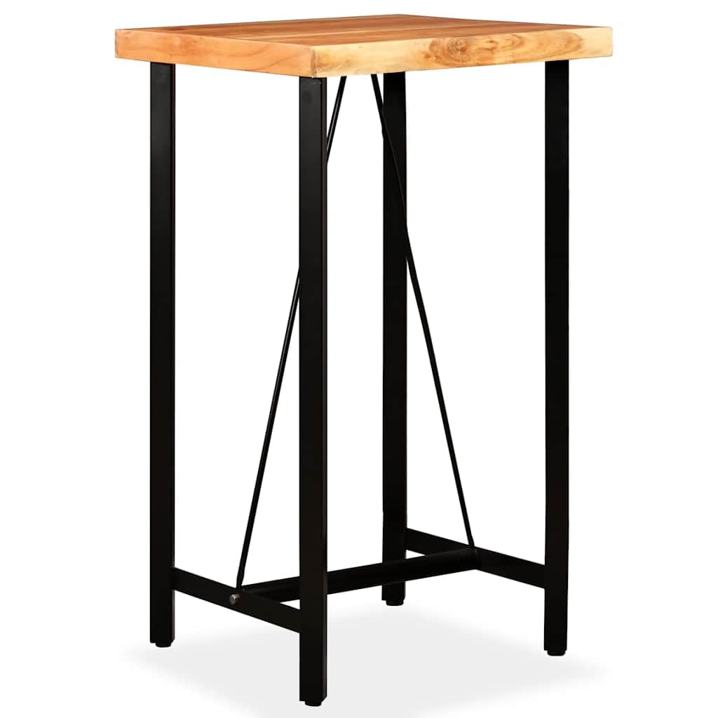 Ensemble de mobilier de Bar en Bois d'acacia Massif avec tabourets en Cuir véritable et Toile pour Maison, Bar ou Restaurant, Style Industriel, Livraison Facile