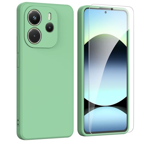 ARRYNN Funda Xiaomi Redmi Note 14 4G con Cristal Templado Protector de Pantalla,Verde Ultra Slim Protectora Funda de Silicona Líquida Suave Case Cover - Verde