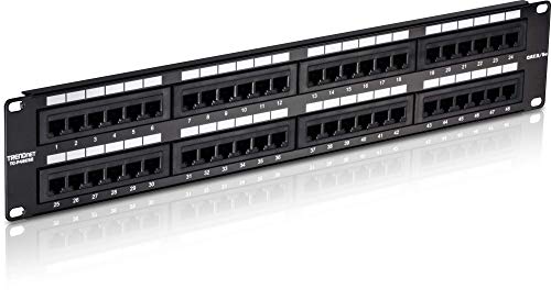 Image of TRENDnet 48-Port Cat5 /5e Unshielded Patch Panel, TC-P48C5E, 2U 19 inch Rackmount Design or Wall Mount, Cable Management, NDAA Compliant, 48 x Gigabit RJ-45 Ports