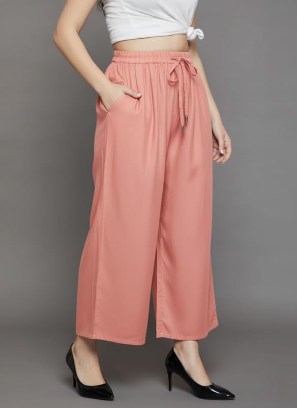 Image of Super Soft Viscose Rayon Flared Palazzo Pants for Women Stylish Wide Leg Straight Relaxed Fit Casual Ethnic Office Wear