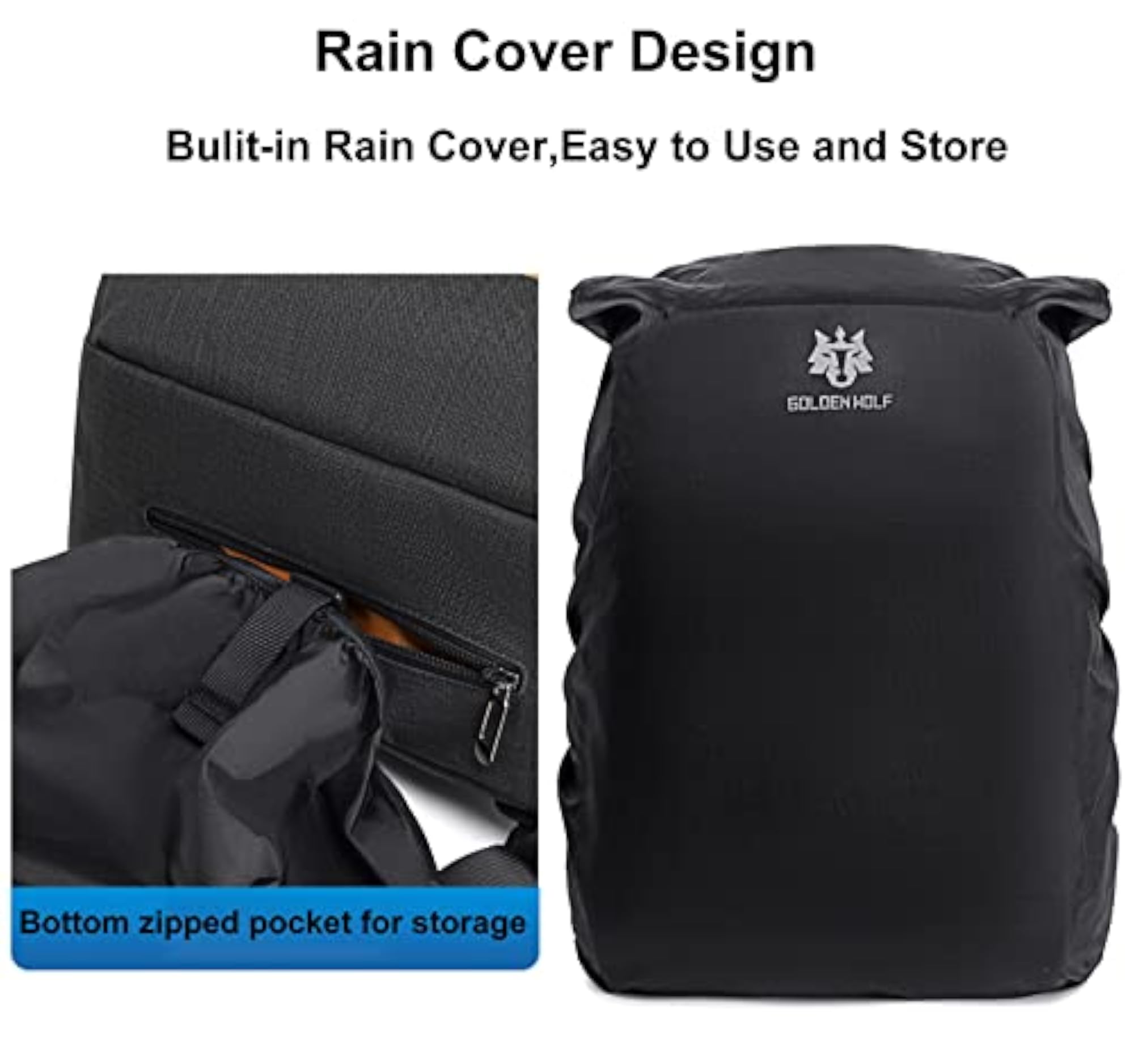 Golden Wolf Laptop Backpack with Lock Waterproof