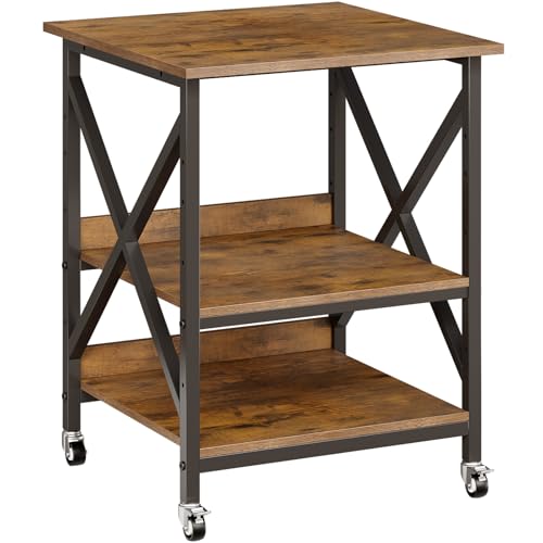 VENNQD 23.6 x 23.6 x 30.3 Inches Printer Stand, Large Printer Table with Adjustable Middle Shelf, Rolling Printer Cart with Wheels, 3 Tier Printer Table for Home Office Scanner Fax, Rustic Brown