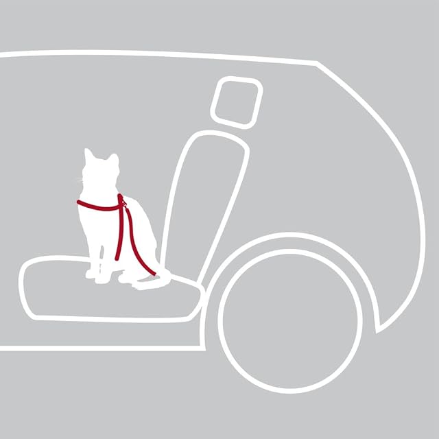 Foto 6 de 6 de TRIXIE - Arnés para Coche para Gatos, Rojo, Ajustable 20–50 cm, Incluye Correa Corta con Mosquetón, Acolchado…