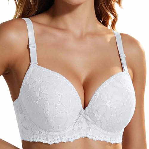 Women Sexy Lace Underwire Bras Jacquard Push Up Comfort Soft Bralettes | Adjustable Strap Supportive Bras Daily Wear,Comfortable and Breathable,Anti-Sagging White - image 1