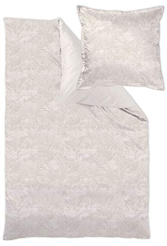 Curt Bauer Parure de lit réversible Calista beige en coton mako damassé - 1 housse de couette 140x200 cm + 1 taie d'oreiller 70x90 cm