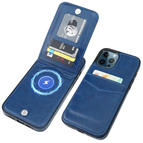 KIHUWEY for iPhone 12 Pro Max Wallet Case Card Holder for MagSafe, Blue