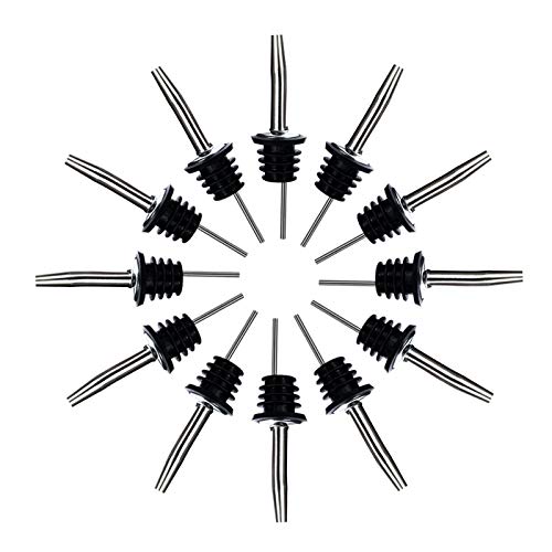 Rainday 12 Pcs Stainless Steel Bottle Pourer - Freeflow Liquor Spirit Speed Pourer With Tapered Spout for Olive Oil, Coffee Syrup, Vinegar Bottles