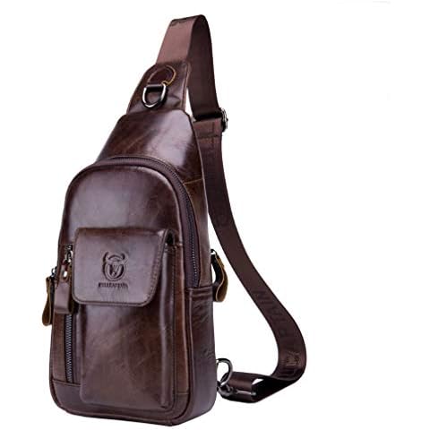 Leather Sling Bag Hiking Daypack for Men Women Outdoor Travel Camping Fishing Crossbody Shoulder Chest Pack Backpack, Coffee Cover