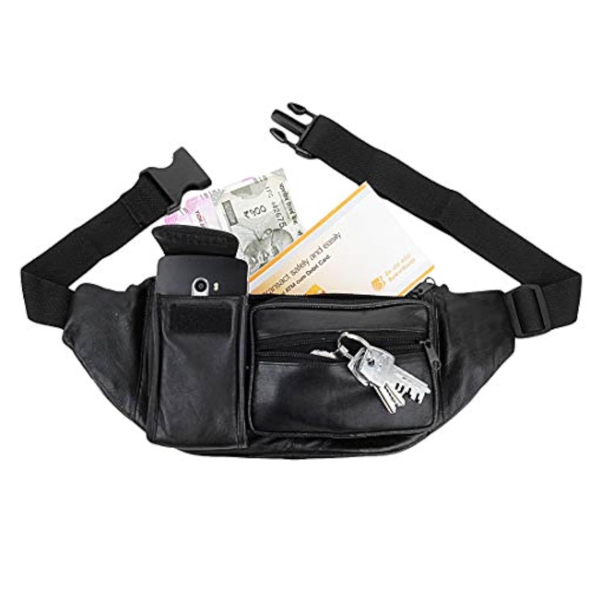 Smart Black Leather Waist Pouch, Stylish and Practical