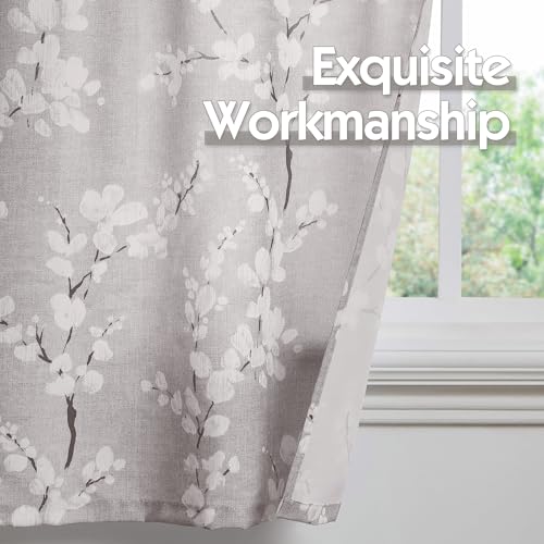 Image of FMFUNCTEX Valance Curtains for Kitchen Window Living Room 15 inch White Blossom Print Short Valance for Bathroom Floral Window Treatment Set 54 inchW Tan Rod Pocket 1 Panel