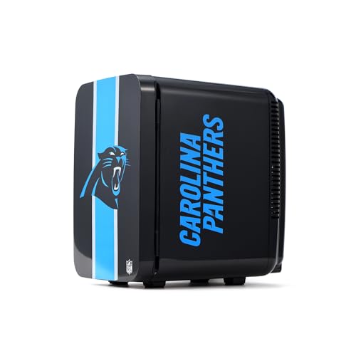 Image of Ukonic NFL Carolina Panthers 15-Can Mini Fridge 10L - AC /DC Powered, Official Team Colors & Logo, Portable Cooler for Tailgates, Home, Office, or Car