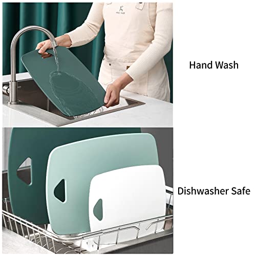 Plastic Cutting Board Set Of 3 Different Sizes, Cutting Boards For Kitchen Dishwasher Safe, Thick Chopping Board For Meat, Veggies, Fruits, Reversible Use, Easy To Clean, Green #TOP5