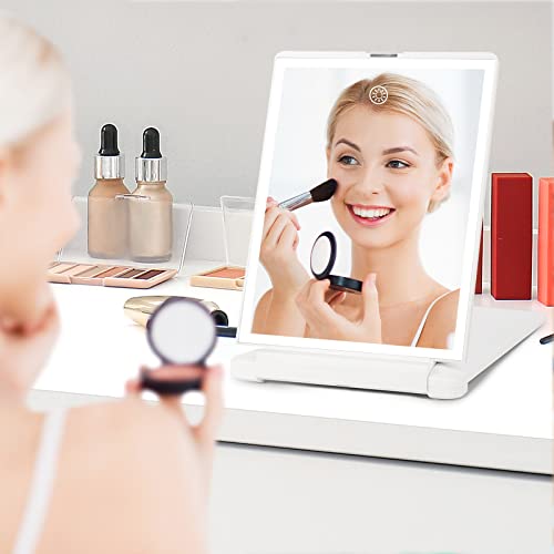 Fabuday Travel Lighted Magnifying Mirror With Lights - Rechargeable 1X/3X/7X Vanity Makeup Mirror With 3 Color Lighting, Light Up Led Compact Mirror, Desk Folding Cosmetic Mirror With Bag #TOP6