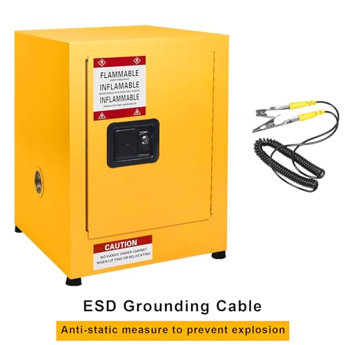 Image of Flammable Cabinet 17 inch x 17 inch x 18 inch, Safety Cabinet - Fireproof, Galvanized Steel, Leakproof, Hazardous Storage Cabinet for Industry, Company and Home, Yellow