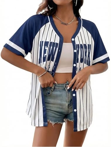 Catálogo de Ropa de Béisbol para Mujer los 5 más buscados. 45 playera de béisbol de béisbol para mujer, playera gráfica del equipo de béisbol para el día del juego, béisbol para mamá, Azul-Nueva York, M