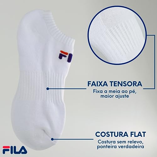 Kit 06 Pares Meias Cano Curto Esportiva Soquete Faixa Tensora Sola Atoalhada Adulto Unissex Fila | 6