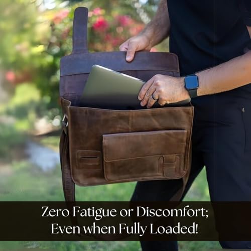 Image of Leather Messenger Bag for Men and Women 16 inch Large Vintage Leather Briefcase Laptop Shoulder Bag Unisex Crossbody Messenger Satchel for Office, Business, Work, Travel