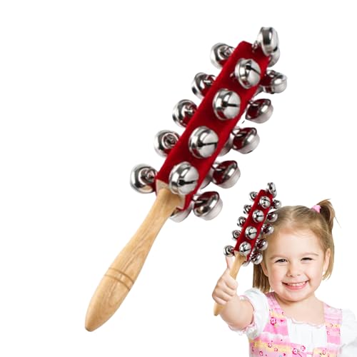 SVCEQZE Cloches de traîneau, clochettes en bois de 26,5 cm, instruments à main, clochette de traîneau à main, shaker en bois, bâton de percussion musicale pour vacances, maison, Noël