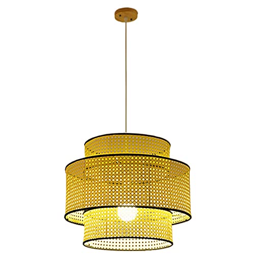 Plafonnier bambou suspendu et luminaire en rotin jaune au design bohème chic