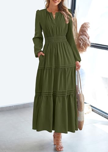 PRETTYGARDEN Women's 2025 Elegant Maxi Dresses Long Sleeve V Neck Flowy Pockets Casual Modest Dress Fall Fashion Clothes2