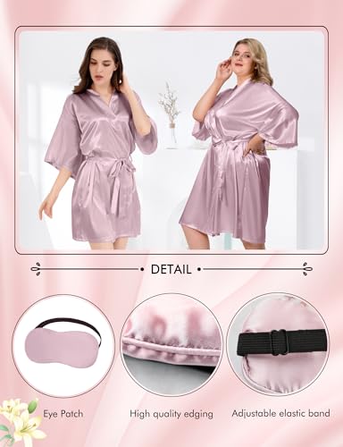 Image of MORFORU Women Bride Bridesmaid Silky Satin Kimono Robe Solid Color Sleepwear for Wedding Party Getting Ready, Short