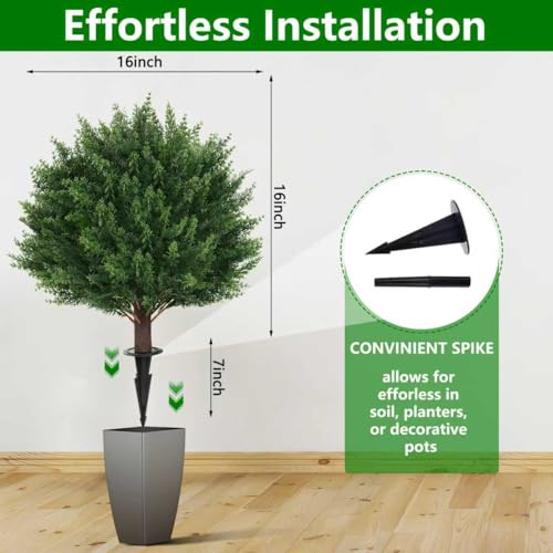 Artificial Set of 2 Cedar Topiary Ball Trees 23" for Outdoors with Ground Spike, UV Resistant Faux Cypress Plants, Evergreen Shrubs Bushes for Front Porch Garden Backyard Decor - Image 6