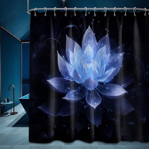 QGHOT Black and Navy Blue Shower Curtain Glow in The