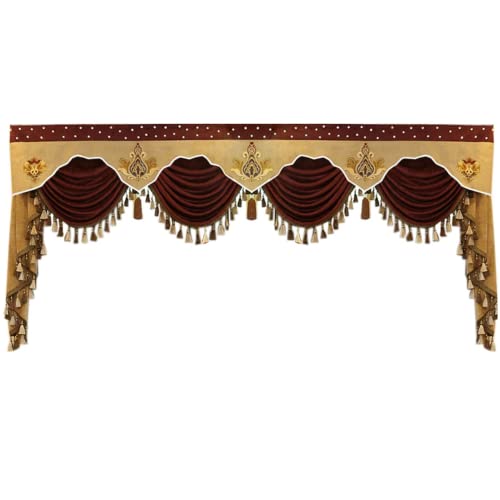 Newwpkira European Brown Burgundy Waterfall Valances For Windows Swag Waterfall Valance With Tassel European Chenille Curtain Valance For Living Room 1 Panel #TOP4
