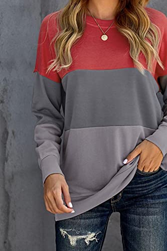 Kingfen Crewneck Sweatshirt Women Oversized Colorblock Cute Sweatshirts Shirts For Teen Girls Fall Clothes Pullover Grey Large #TOP1
