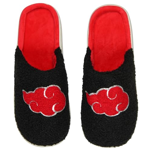Bioworld Naruto Akatsuki Chenille Red Cloud Glitter Accent Design Non-Slip Velveteen Lined House Slippers For Men Women3