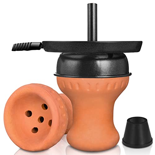 DFESKAH Shisha Tonkopf Set, inkl. Kopf aus 100% Vollton + Schwarz Kaminaufsatz + Tabak Sieb & Dichtung, Handmade Kopf mit gutem Hitzemanagement für Starker Geschmack, Premium Wasserpfeife Zubehör Cover
