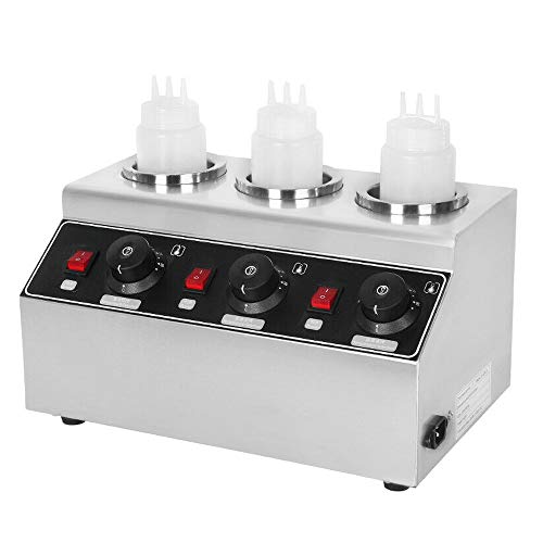 OCASAMI Commercial Electric Sauce Warmer Dispenser 240W Jam Sauce Warmer Adjustable Temperature 30-85? 110V (3 Bottles)