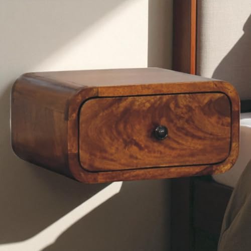 dowowdo Comodino sospeso Mini in legno massiccio con cassetto, montaggio a parete, marrone scuro, camera da letto