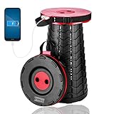 maliven Portable Telescopic Stool with 4400mAh Mobile Charger, Built-in Phone Charger for iPhone Android 3nd Gen Foldable Stool for Indoor/Outdoor/Gardening Max Load 400lbs(Red)