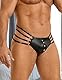 ohyeahlady String Tanga Männer Sexy Ouvert Slip Herren PU Leder Bulge Underwear Große Größen Sissy Höschen Punk Unterwäsche Mini Thong T-Back Jockstrap Wetlook Shorts Party Clubwear Schwarz XL