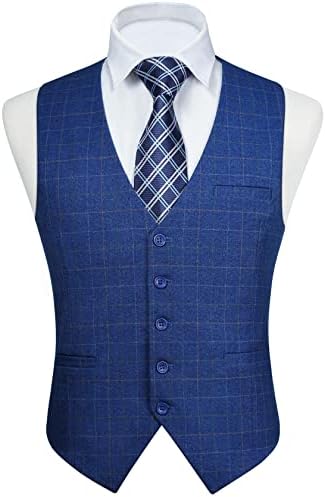 FAIMO Royal Blue Suit Vest for Men Formal, Mens Vest Dress, Plaid Waistcoat for men, Tuxedo Vest for Party Wedding Business(XS-4XL)