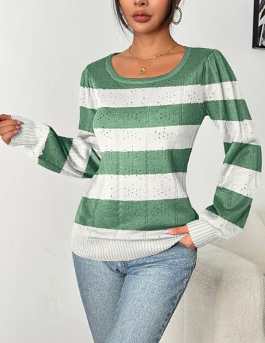 Image of HOTOUCH Sweaters for Women 2026 Fall Trendy Tops Casual Puff Sleeve Square Neck Cute Tunic Pullover Blouses XS-XXL