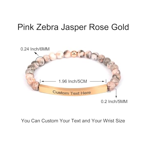 cusurlove Personalized Bracelets for Women Men Couple,18K Gold Plated Stainless Steel Bar Custom Engraved Name Message Quotes Natural Gemstone Beaded Stretch Bracelet - Image 3