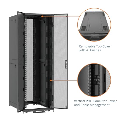 Image of Tecmojo 48U Server Rack Cabinet - PRE-Assembled 32inch Width 48inch Depth IT Network Equipment Cabinet Rack Enclosure with Casters - 3000lbs Weight Capacity,Black