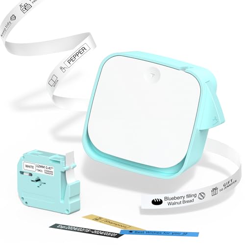 Vixic Label Maker Machine With Tape, Portable Bluetooth Label Printer, Type-C Rechargeable Mini Inkless Labeler, Label Machine For iOS Android for School Office Home Kitchen Organization, White-Green