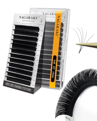NAGARAKU Easy Fan Volume Lash Extensions, 0.05 CC 14mm Matte Black