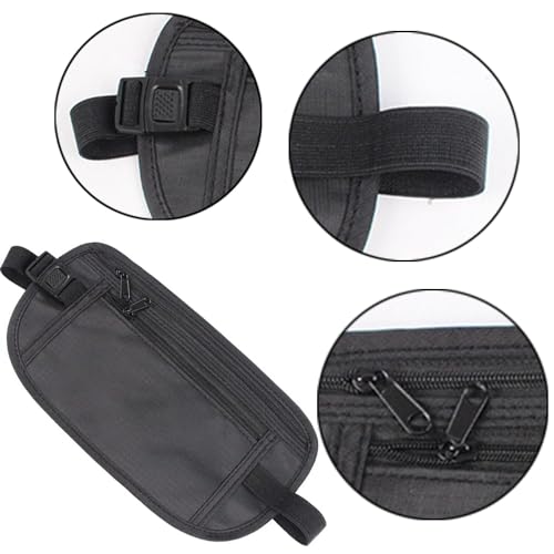 NUDFSY-Money-Belt-2-Pieces-Money-Belts-for-Travel-Hidden-Travel-Money-Belt-with-Adjustable-Elastic-Strap-Sling-Multipurpose-Waterproof-Travel-Bag-for-Cell-Phone-Passport-Cash-Debit-Credit-Cards