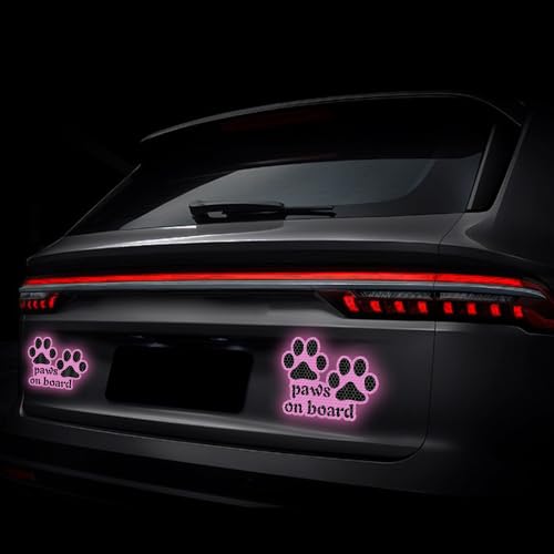 Image of 2pcs Reflective Paw Print Decal Dog Paws on Board Car Window Sticker Safety Warning Sign Stickers Funny Reflective Vinyl Stickers for Car Motorcycles Laptop (Purple)