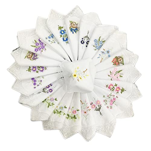 oshhni Lenços 12X Femininos Bordados de Algodão com Renda Lenços Lenços Lenços Laváveis ​​com Toalha