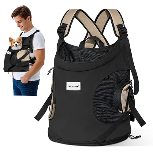 ALLSOPETS Zaino Cani Gatto, Zaino Trasportino Portatile per Animali Domestici Frontale, Zaino Ergonomico Traspirante con Cinghia di Sicurezza Integrata, Ideale per Viaggi in Moto (Grigio Scuro)