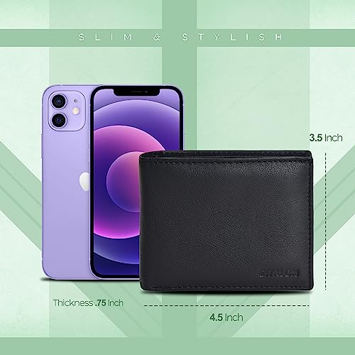 Estalon Real Leather Bifold Wallet For Men-Rfid Slim Bi Fold Wallets Front Pocket Minimalist Billfold Credit 9 Card Holder Id Window #TOP3
