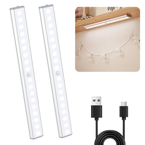 Image of 2PC 12-inch Under Cabinet Lighting with Motion Sensor,USB Rechargeable LED Closet Light 1700mAh Rechargeable Battery, Aluminum Shell for Long-Lasting 7-Hour Lllumination