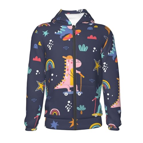 Cartoon Dinosaur Scooter Sport Blue Kids Pullover Hoodies Boys Zip Up Sweatshirts Girls Athletic Clothes with Pocket2