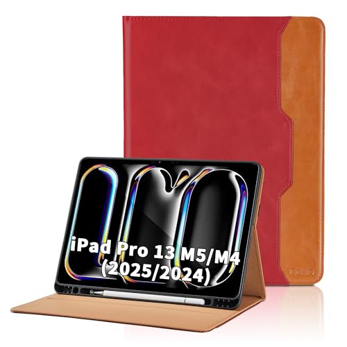Housse iPad Pro 13 Pouces M5 Premium en Cuir PU Rouge Satiné