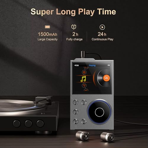 Odtwarzacz MP3 HiFi, Bezstratny Odtwarzacz Muzyki DSD FLAC HD z Bluetooth 5.3, 2,4-calowy Przenośny Cyfrowy Odtwarzacz Audio z pamięcią 16 GB, Długi Czas Pracy Baterii, Obsługa